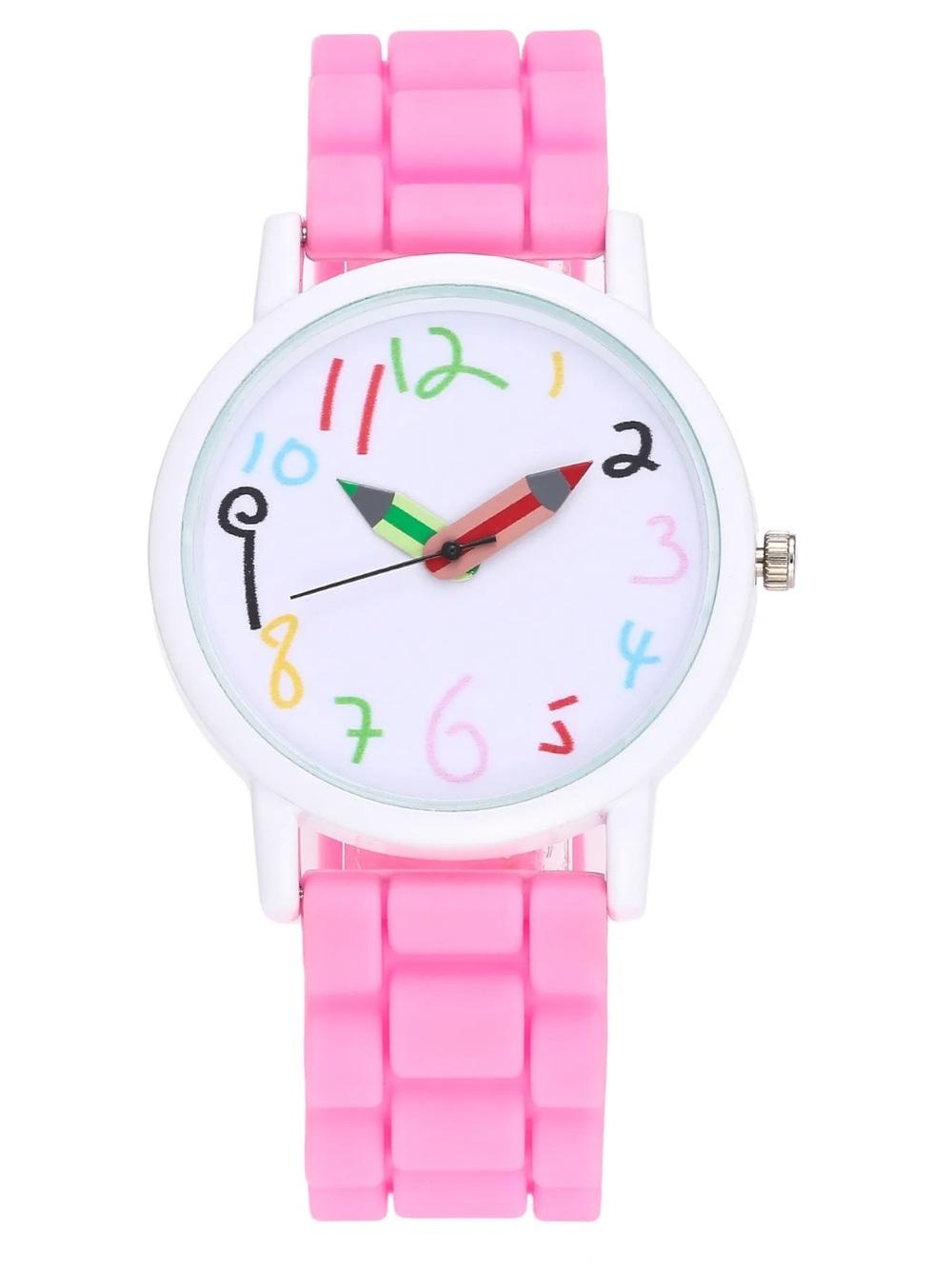 Kids Pink Silicone Pencil-Hand Analog Watch